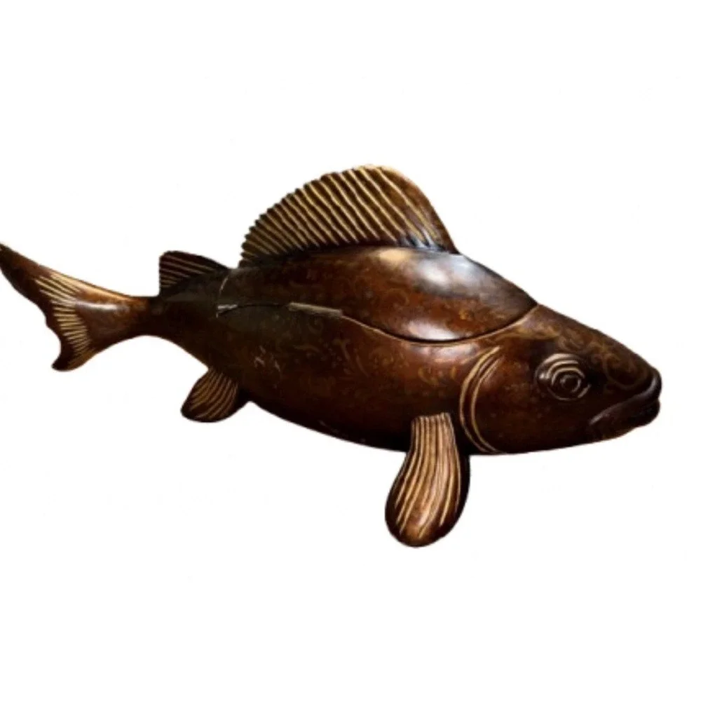 Vintage Castilian Wooden Fish Trinket Box Carved Hinged Keepsake Box 26x11 Rare